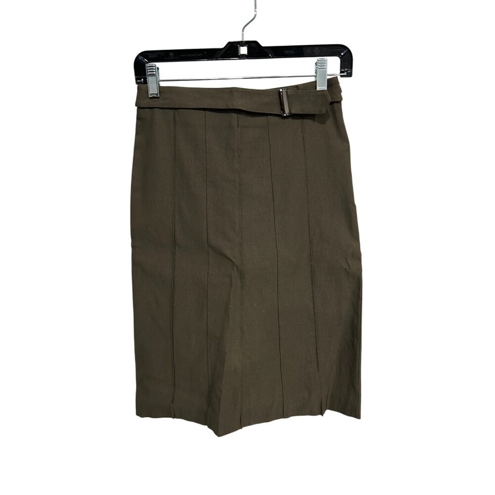 Vintage LM Lulu Paris Belted Pencil Skirt Olive Green Sz XS Business Casual